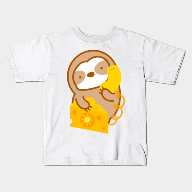 Cute Mac and Cheese Phone Sloth Kids T-Shirt by theslothinme